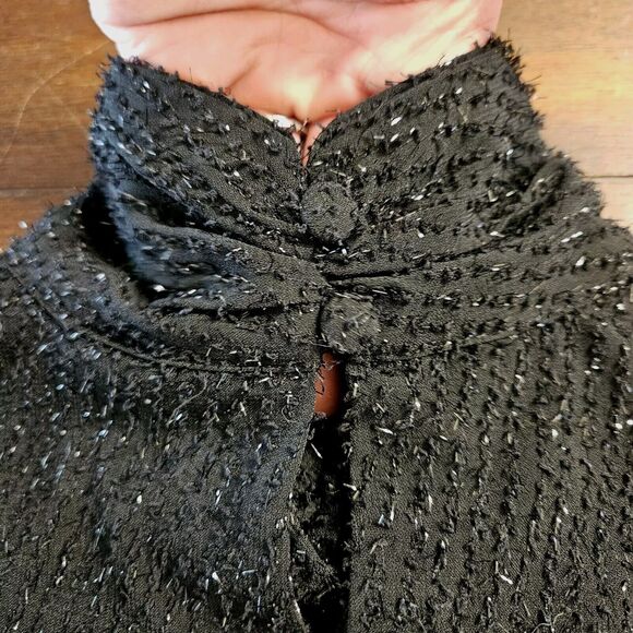 Nine West Blouse Small Black Metallic Long‎ Sleeve Keyhole Mock Neck Top Office - Picture 6 of 15